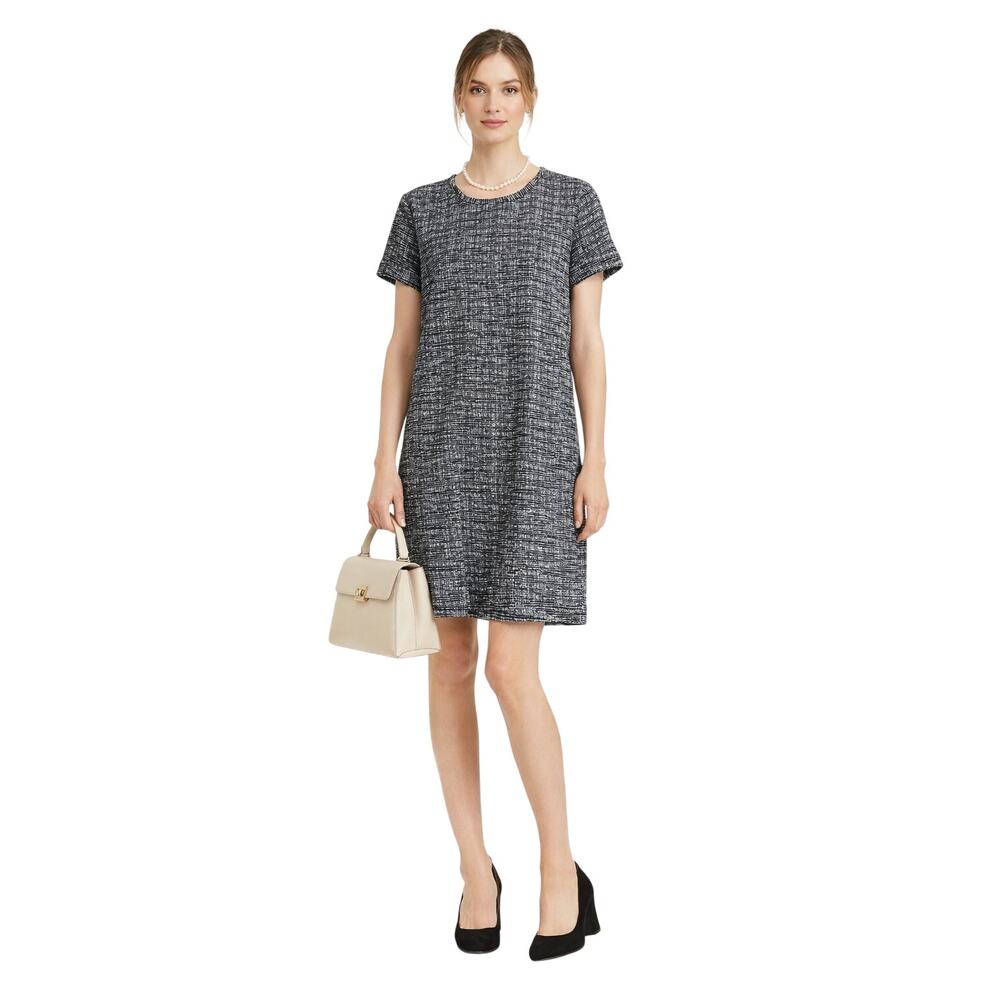 Rachel Zoe Tweed Shift Dress Sz M Black White Workwear Mini